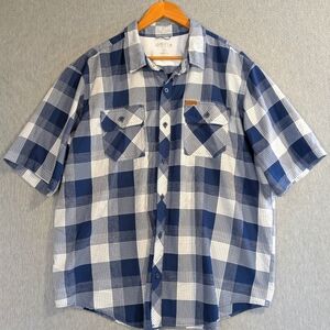 Orvis Plaid Fishing Shirt Men's XXL Blue White Short Sleeve Outdoor